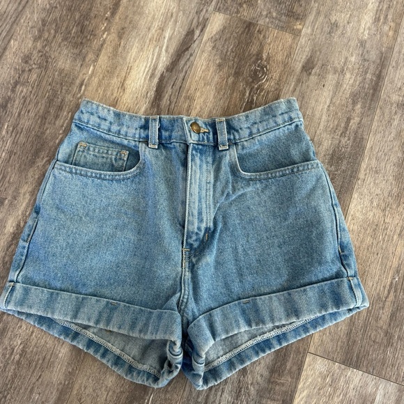 American Apparel High-Rise Cuffed Denim Shorts - Light Wash - Made in USA - Picture 6 of 8